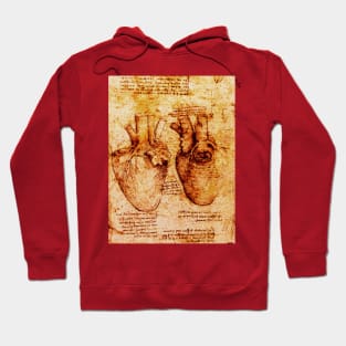 Heart And Its Blood Vessels, Leonardo Da Vinci Anatomy Drawings  Monochrome Brown Parchment Hoodie
